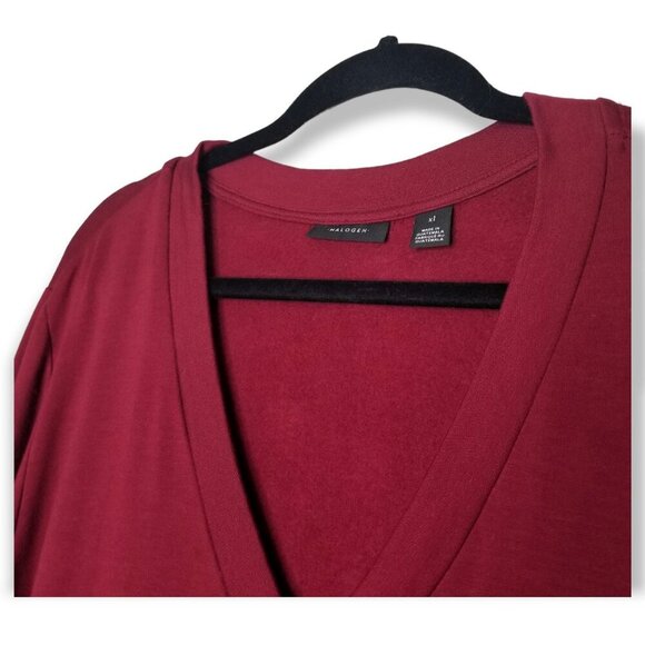 Halogen Maroon V-Neck Long Sleeve Sweater Elastic Hem With Tie Super Soft Lining - Picture 3 of 8